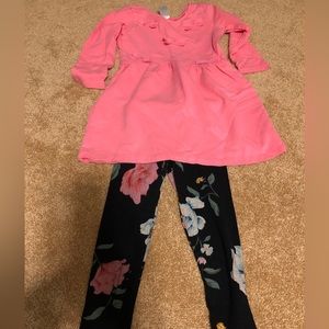 Carters top/dress long sleeve with bows and old navy floral leggings size 5‎